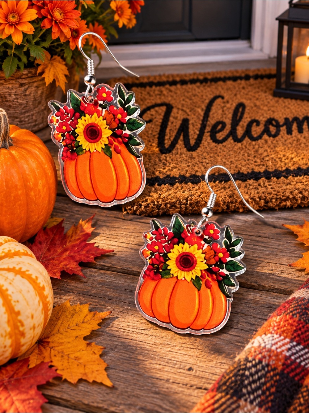Autumn Pumpkin Floral Earrings